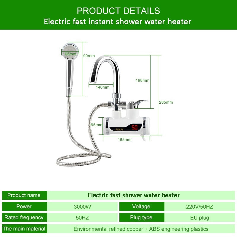 Robinet Electric pentru Apa Calda, Instant Heater cu Sistem de Dus Inclus, 3000W